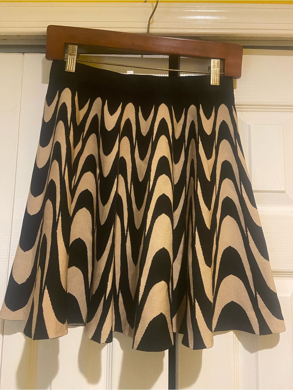 Black and Cream Patterned A-Line Skirt